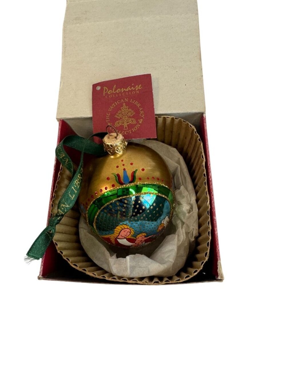 Polonaise Vatican Library Cherub Angel Purple Glass Ornament 4" Boxed - Picture 2 of 8